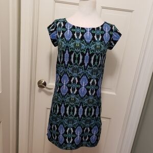 Sam Edelman Cap Sleeve Illusion Panel Shift Mini Dress Size XS, Colorful